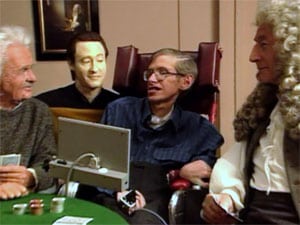 Hawking con Albert Einstein, Data e Isaac Newton, sus compañeros de póquer en la 'Enterprise'.