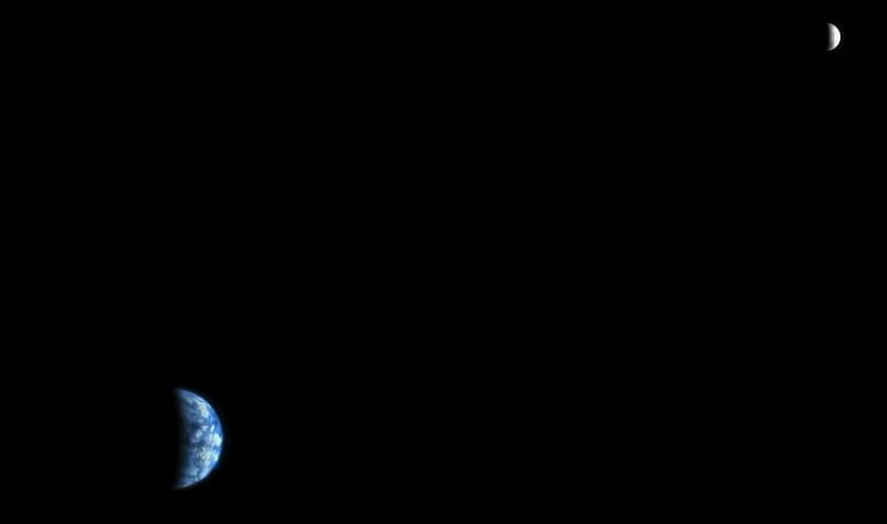 La Tierra y la Luna, vistas desde Marte. Foto: NASA.