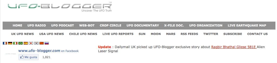 Portada del 'blog' del ufólogo en la que el autor advierte que 'The Daily Mail' ha copiado su 'exclusiva'.