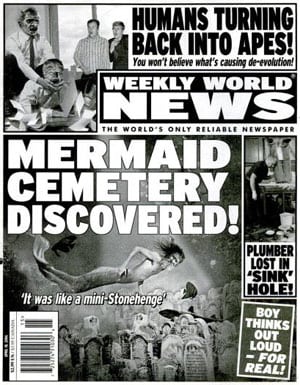Portada del 'Weekly World News' que da cuenta del hallazgo de un cementerio de sirenas.