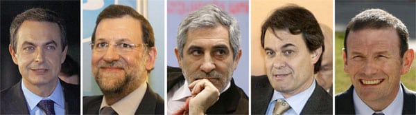 José Luis Rodríguez Zapatero, Mariano Rajoy, Gaspar Llamazares, Artur Mas y Juan José Ibarretxe.