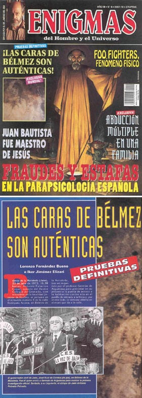 Portada de 'Enigmas' y primera página del reportaje firmado por Lorenzo Fernández e Iker Jiménez.