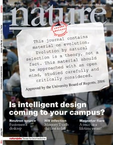 ¡PELIGRO, EVOLUCIÓN! La paródica portada del número de la revista 'Nature' del 28 de abril.