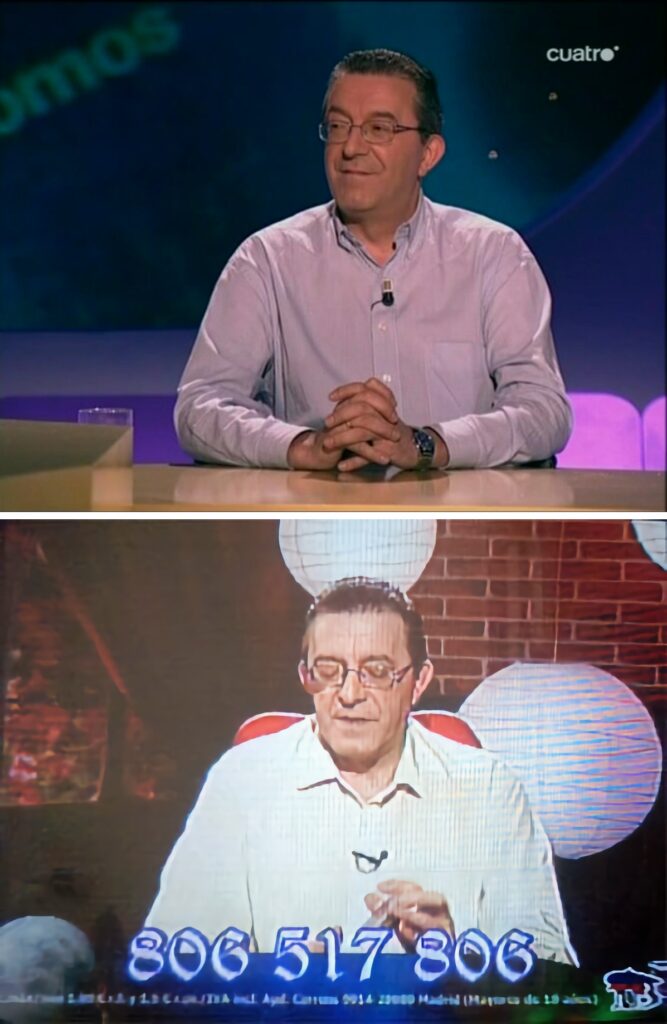 Prudencio Muguruza en el programa de Iker Jiménez y echando las cartas en un espacio de una televisión local, lo que hace habitualmente.