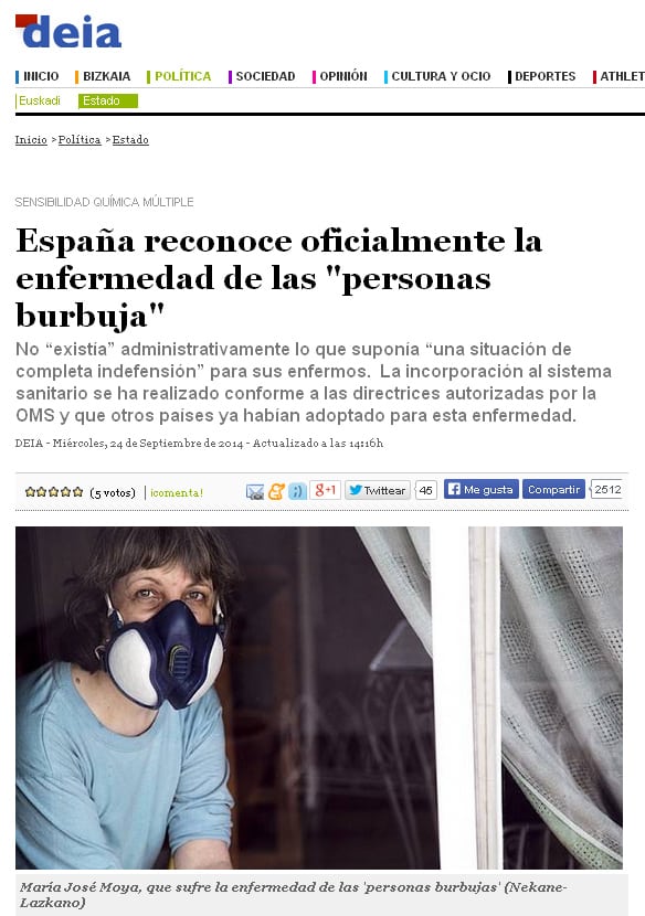 La falsa noticia del reconocimiento oficial de la SQM en España, tal como la dio en su web el diario 'Deia'.