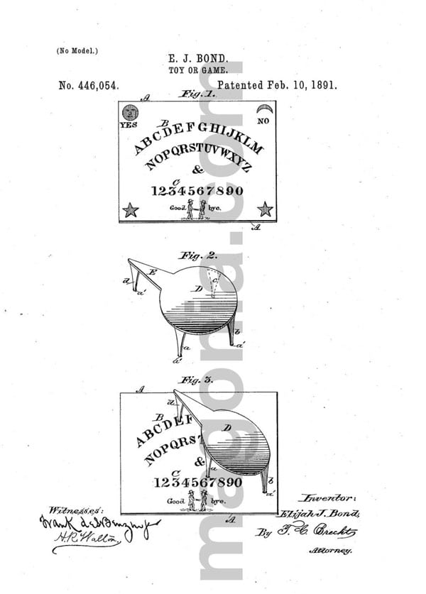 Primera página de la patente de la güija, de 1891.