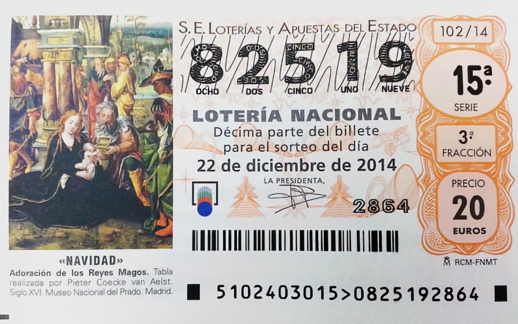 Décimo de la Lotería de Navidad de 2014.