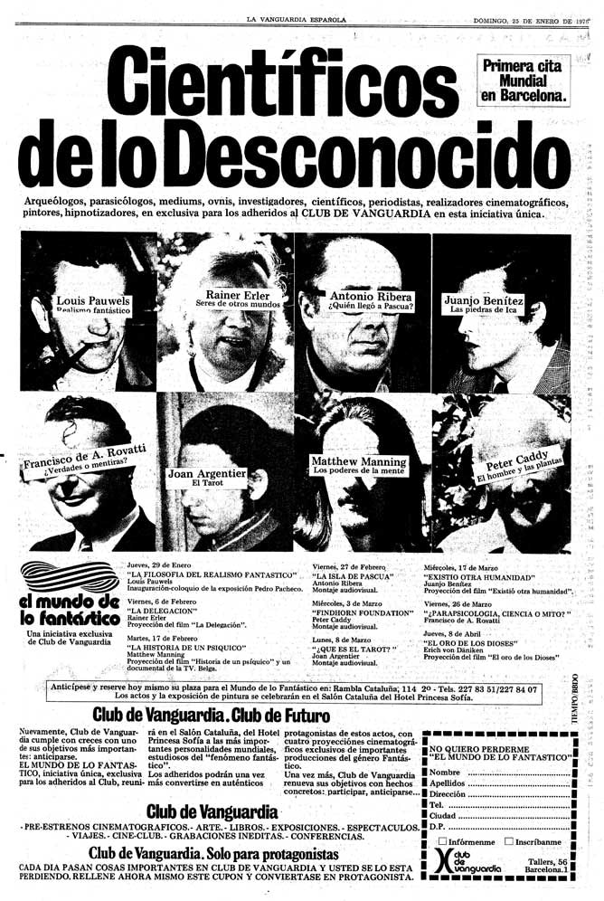 Anuncio a toda página del ciclo de charlas 'El mundo de lo fantástico', celebrado en Barcelona en 1976.