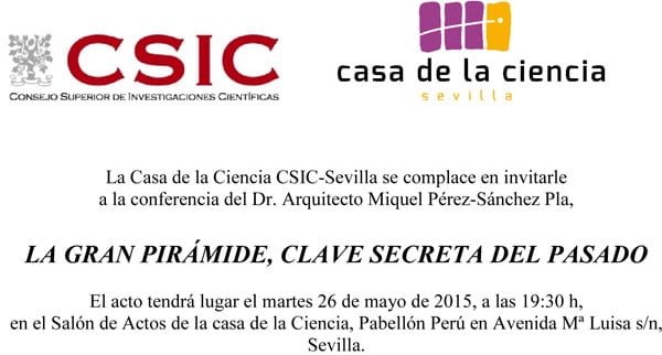 Invitación del CSIC a la conferencia de Miquel Pérez-Sánchez.
