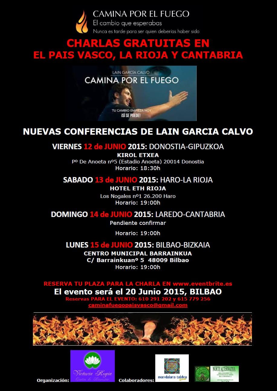 Anuncio de las charlas gratuitas que Laín García ha dado a modo de gancho para el acto de pago en Bilbao a 254 euros la entrada.