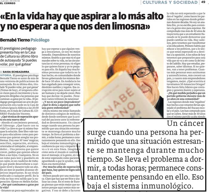 Entrevista al psicólogo Bernabé Tierno publicada por 'El Correo' en abril de 2014.