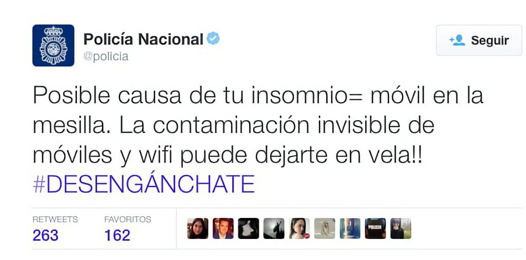 Tuit antiondas de la Policía Nacional.