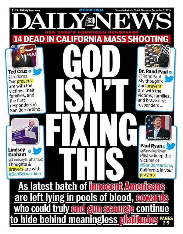 Portada del 'New York Daily News' contra la inactividad republicana frente a las matanzas por el descontrol de armas de fuego.
