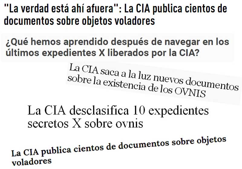Algunos titulares de medios sobre la inexistente nueva desclasificación ovni de la CIA.