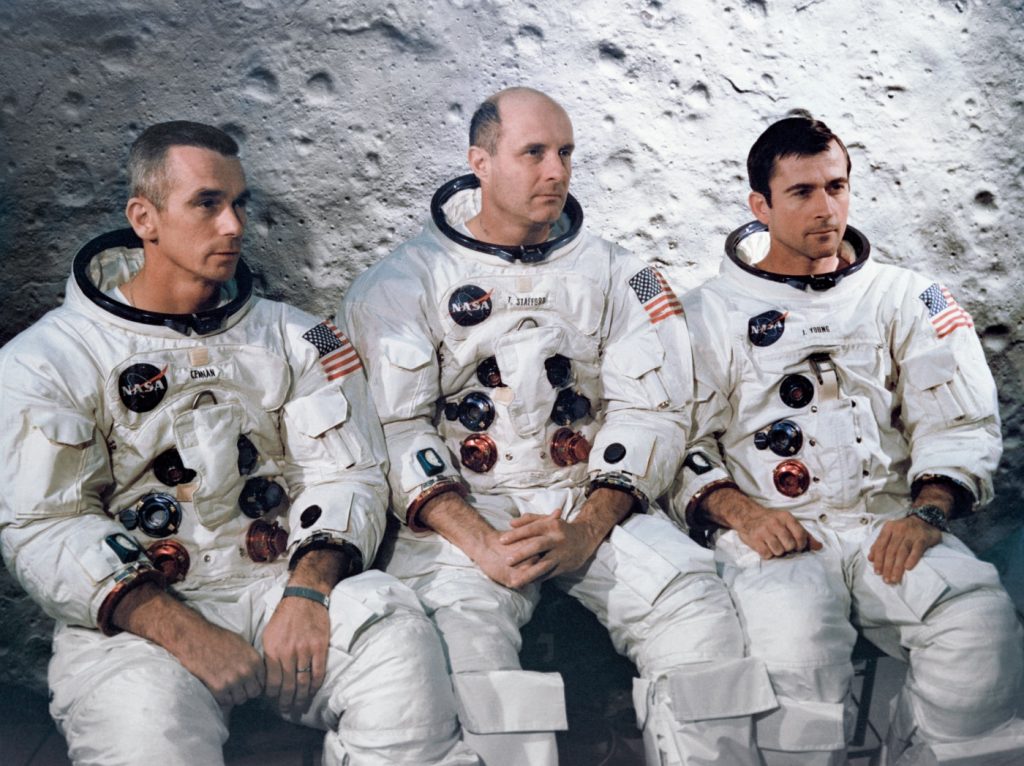 Eugene Cernan, Tom Stafford y John Young, la tripulación del 'Apollo 10'. Foto: NASA.