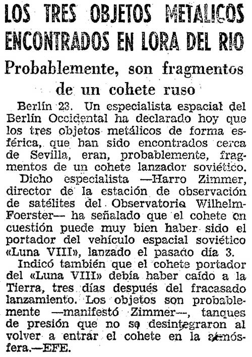 El astrónomo alemán Harro Zimmer dio pront con la causa el Roswell de Franco. recorte de 'Abc' del 24 de diceimbre de 1965.