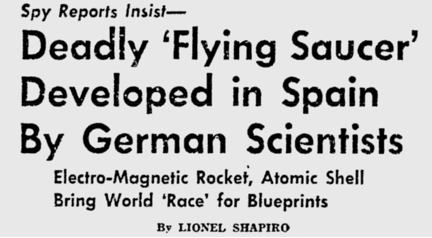 Titular de 'The Pittsburgh Press' de 1947 que relaciona a Franco con los platillos volantes.
