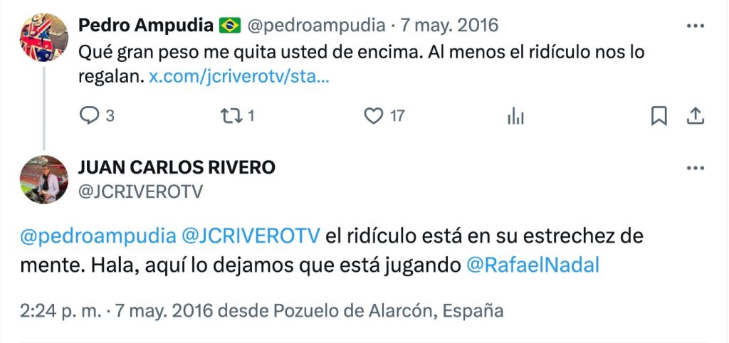 Crítica en Twitter de un espectador por la aparición de una vidente en 'Estudio estadio' y respuesta de Juan Carlos Rivero.