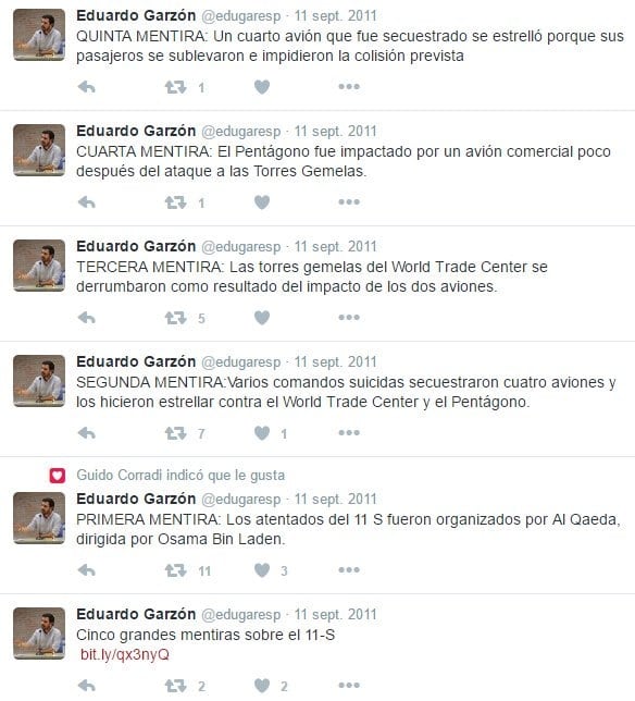 Tuits conspiranoicos sobre el 11-S de Eduardo Garzón.