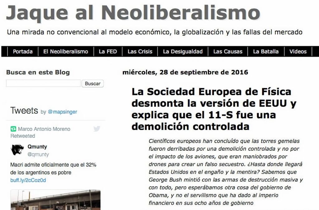 Así da la 'información' la web 'Jaque al neoliberalismo’.