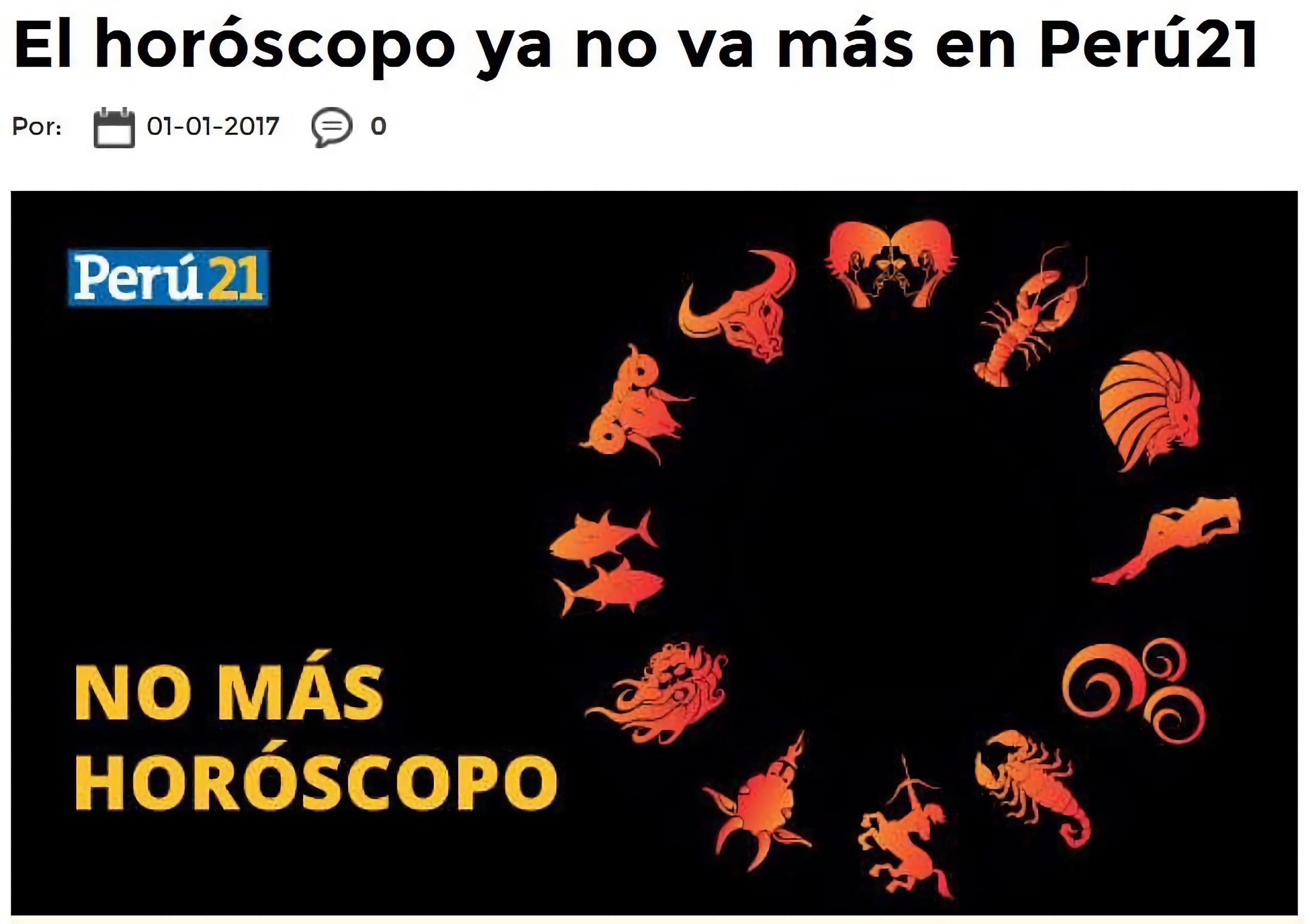 El diario ‘Perú21’ elimina el horóscopo de sus páginas
