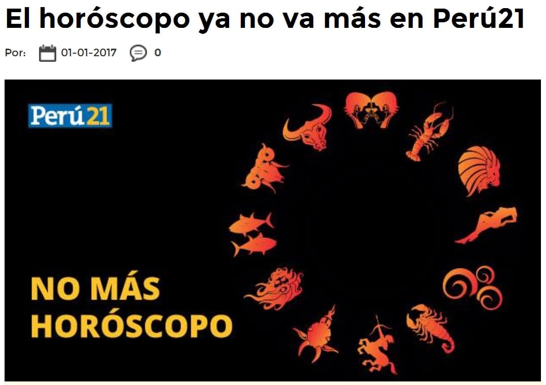Así anunció 'Perú.21' la eliminación del horóscopo.