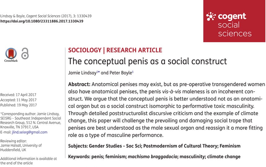 Arranque del 'artículo científico' de la revista 'Cogent Social Sciences' que defiende el pene como constructor social.