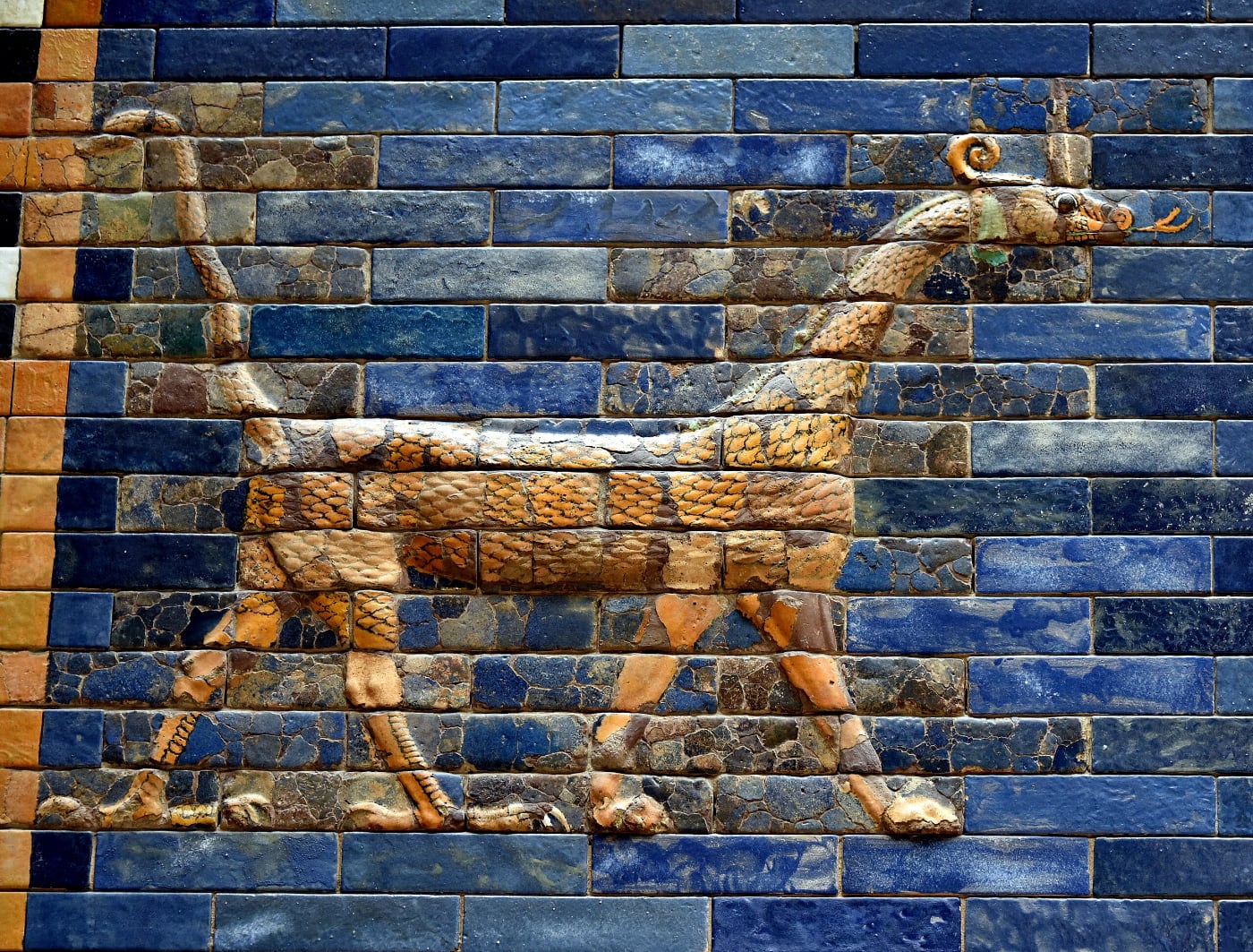 Imágenes de dragones –como la de la foto–, leones y toros decoraban la Puerta de Ishtar, en la Babilonia de mediados del primer milenio antes de nuestra era.