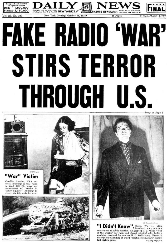 Primera página del ‘New York Daily News’, informando del ataque marciano.