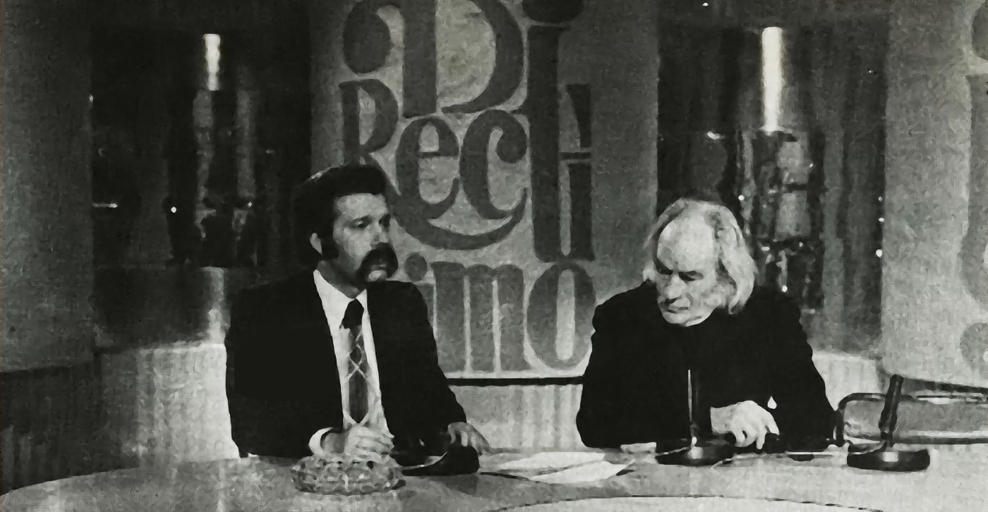 Rafael Lafuente, con José María Íñigo en 'Directísimo' en 1980. Foto: TVE.