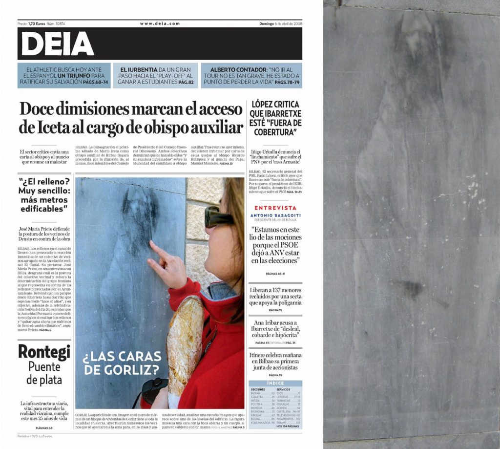 Portada de 'Deia' con la cara de la Virgen de Gorliz e imagen de la 'figura'. Foto: Pedro Luis Gómez Barrondo.