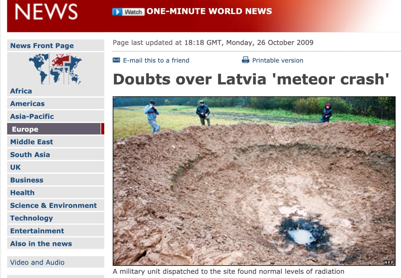 La BBC y otros medios tardaron horas en rectificar y reconocer  que el cráter de meteorito letón era  falso.