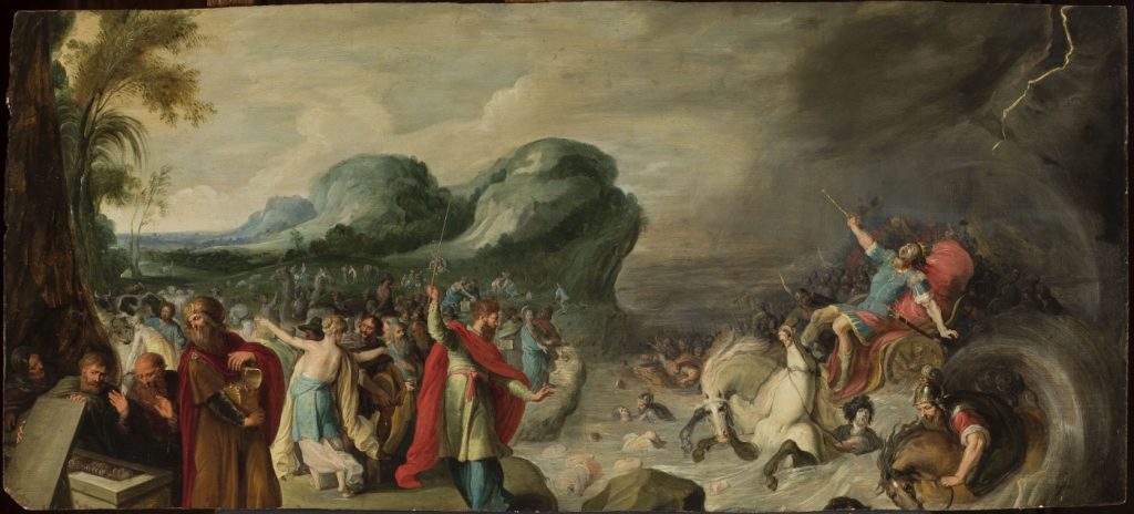 'Judíos cruzando el mar Rojo (Éxodo 14 14, 21-28)', óleo sobre madera de Hans Jordaens III. Imagen: Museo Nacional de Varsovia.