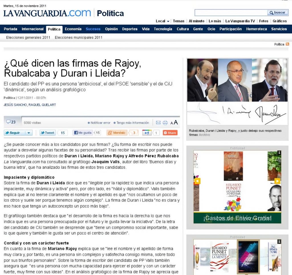 Reportaje sobre las firmas de los candidatos en la edición digital de 'La Vanguardia'.