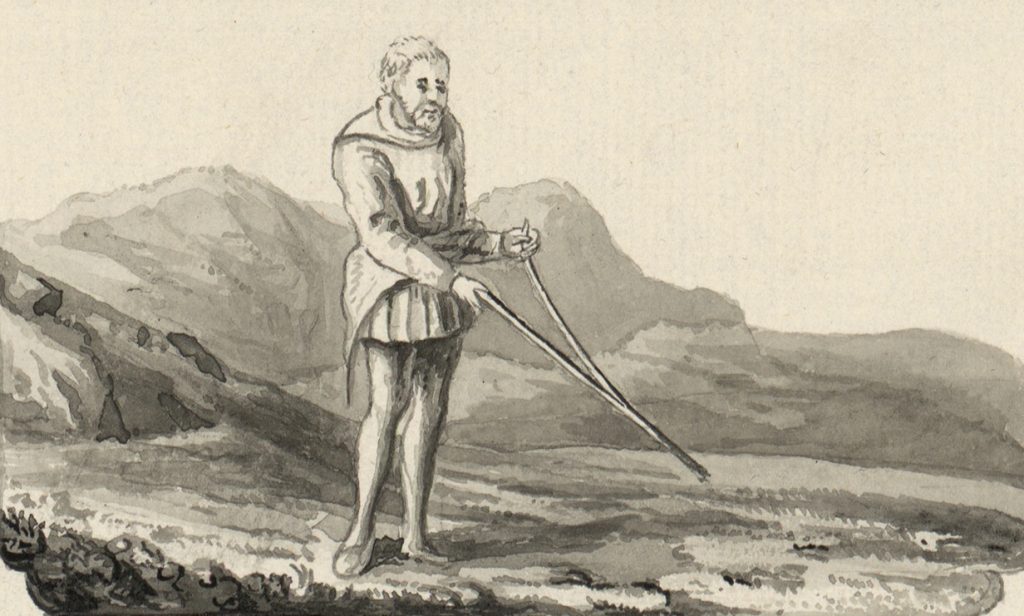 Un zahorí en Gales, a finales del siglo XVIII. Imagen del libro 'A tour in Wales' de Thomas Pennant.