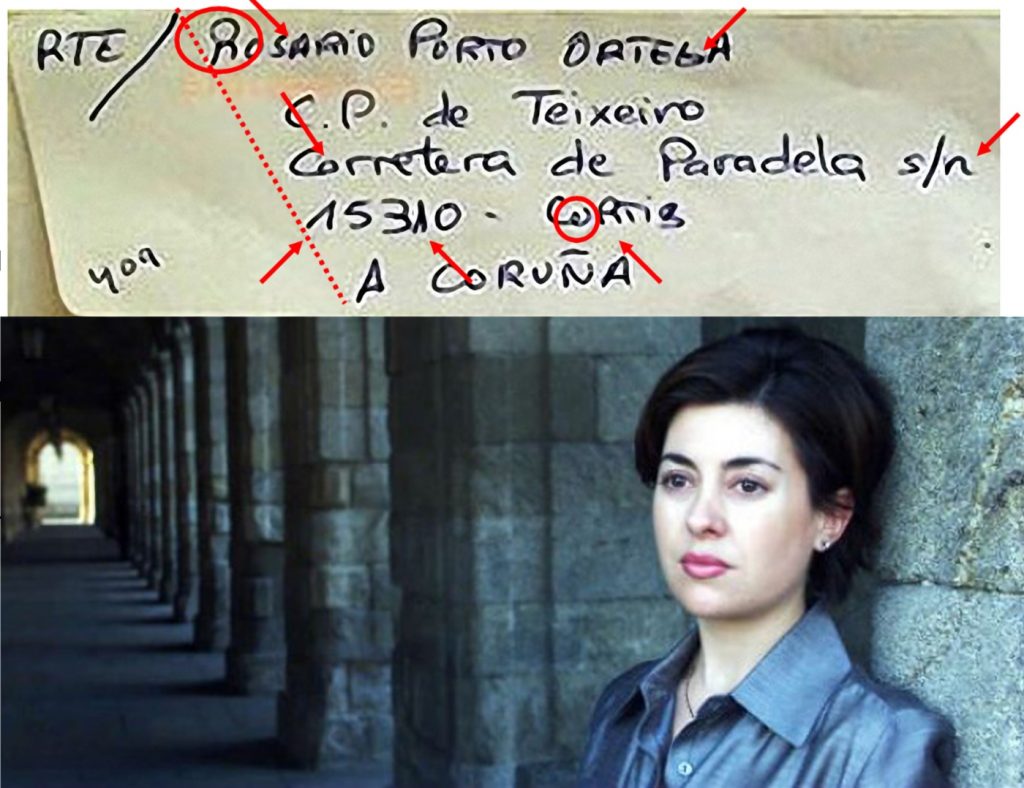 Imagen de uno de los análisis grafológicos de la escritura de Rosario Porto.
