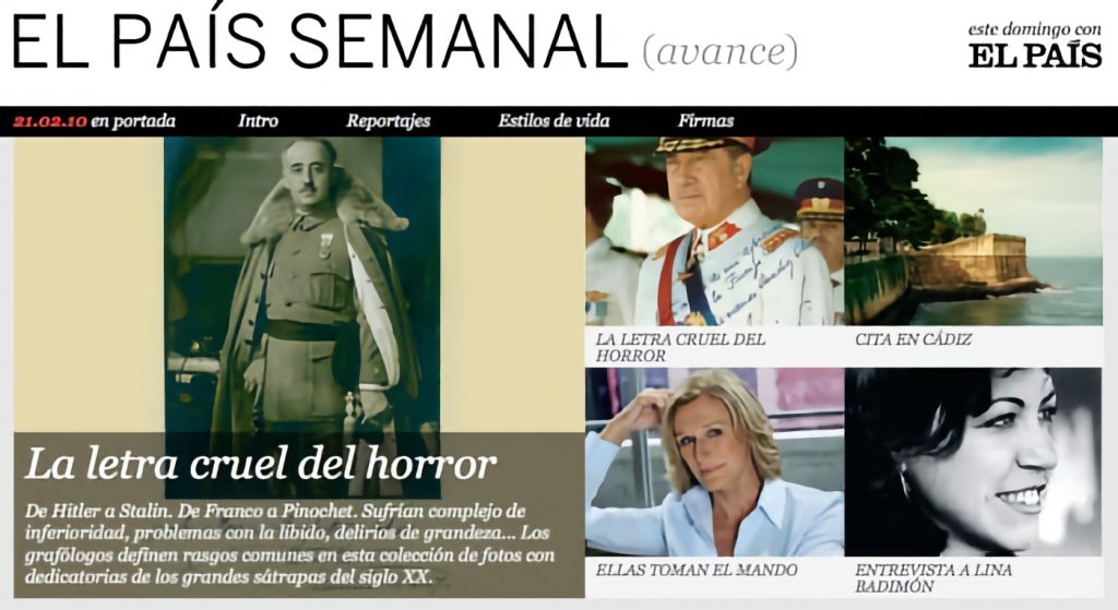 Anuncio del reportaje grafológico en 'El País Semanal'.