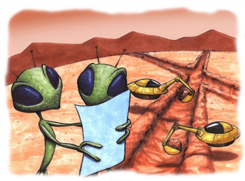 Los constructores de los canales de Marte. Ilustración: NASA.