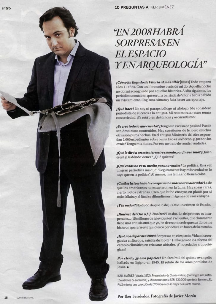 Entrevista promocional a Iker Jiménez en 'El País Semanal'.