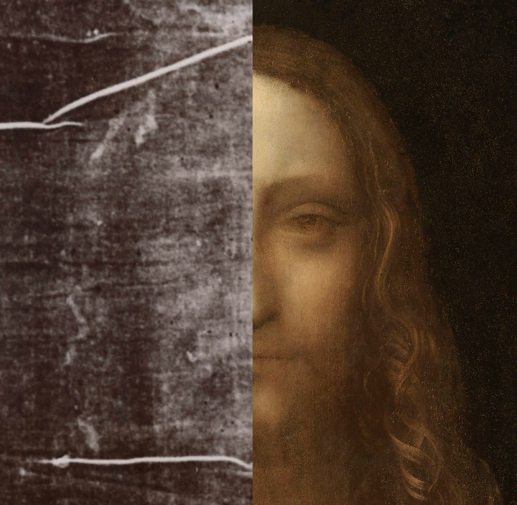 Comparación entre el rostro de la sábana de Turín y el 'Salvator Mundi' de Leonardo.