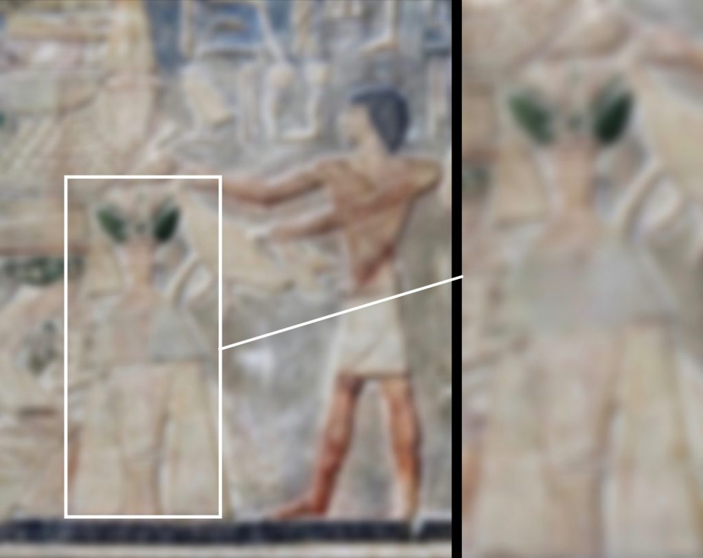 Fragmento del relieve de la tumba en Saqqara de Ptah-Hotep, administrador y visir de Dyedkara-Isesi, tal como se presenta en algunas webs esotéricas.