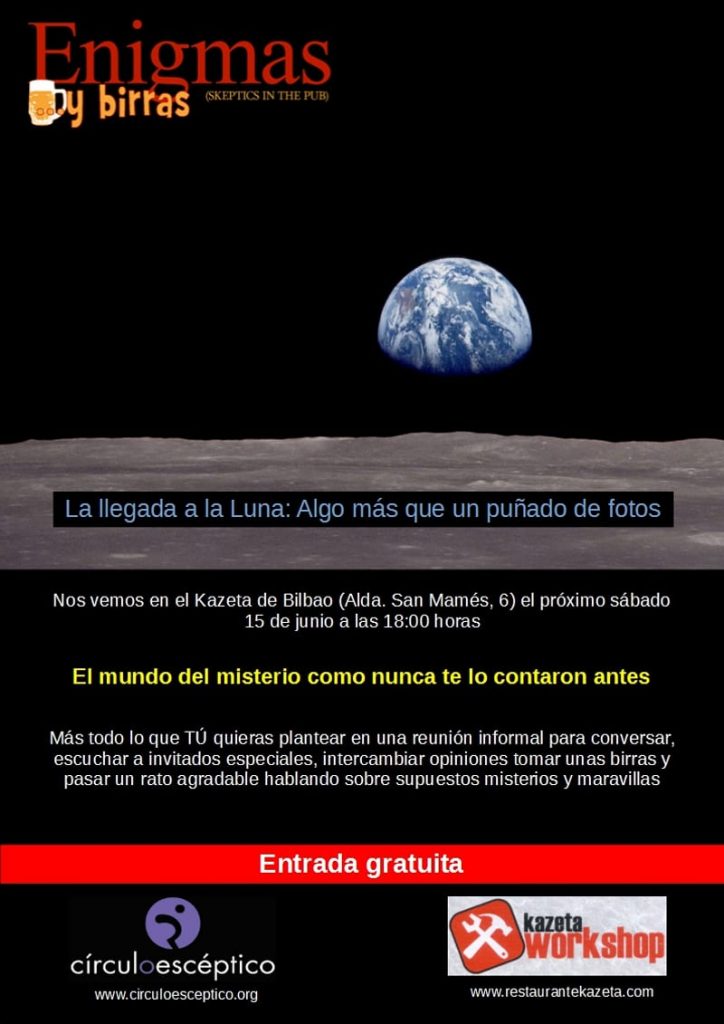 Cartel del vigesimocuarto ‘Enigmas y Birras’ de Bilbao, dedicado a las pruebas de la llegada a la Luna.