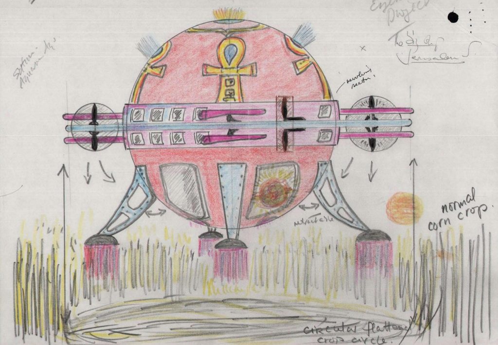 Una ovni creando un círculo de las cosechas, en un dibujo procedente de los Archivos Nacionales de Reino Unido.