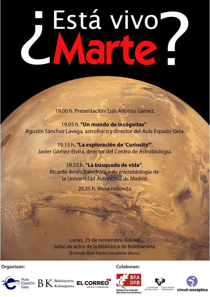 Cartel de la jornada '¿Está vivo Marte?', que se celebrará en Bilbao el 25 de noviembre.