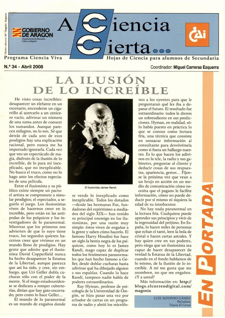 Portada del número 34 del boletín 'A Ciencia Cierta'.