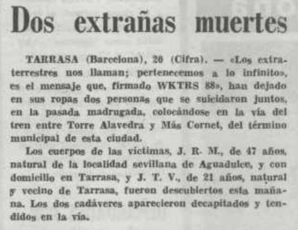 El caso de los suicidas de Terrassa en 'El Correo', el 21 de junio de 1972.