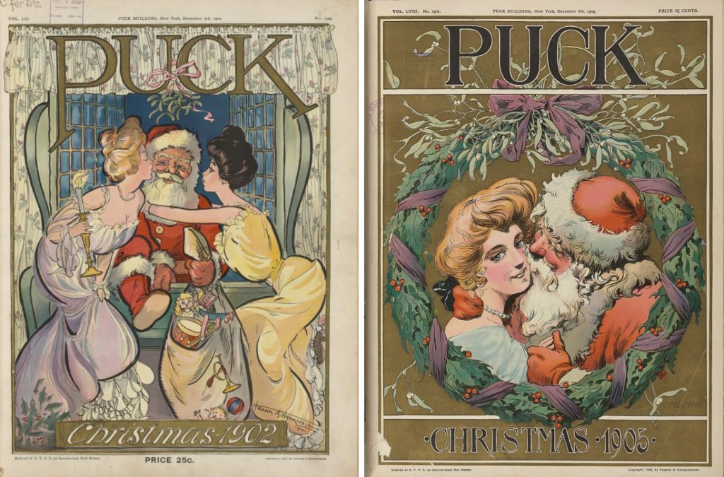 Santa Claus, en la portada de la revista 'Puck', en diciembre de 1902 y de 1905.