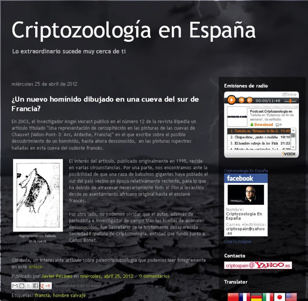 La noticia del 'homínido' descubierto por los criptozoólogos en la cueva de Chauvet.