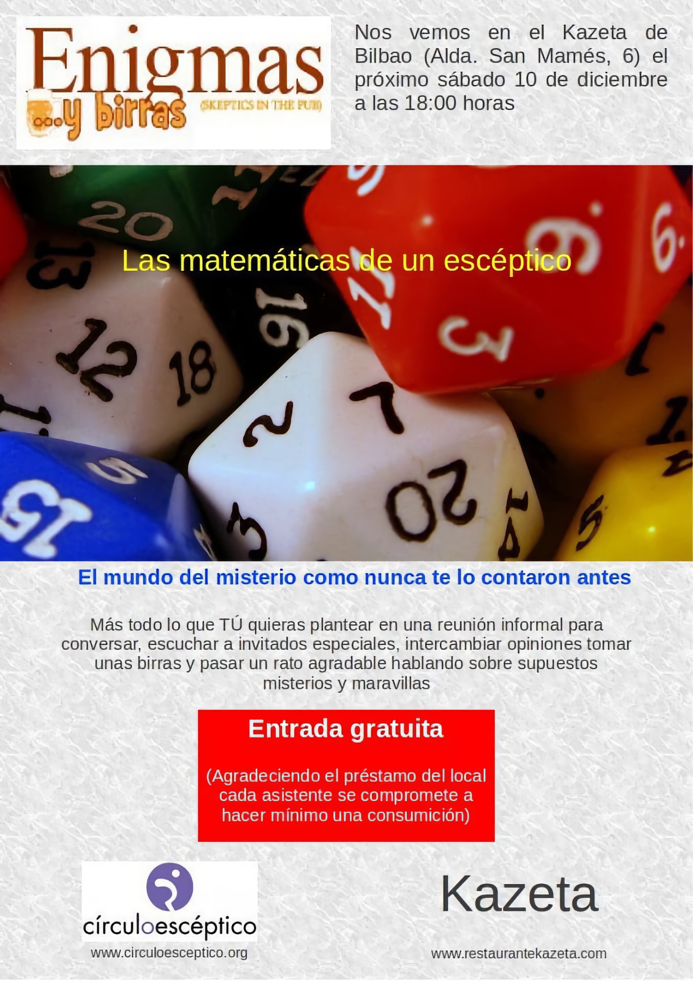 Las matemáticas y el escepticismo, en el séptimo ‘Enigmas y Birras’ de Bilbao