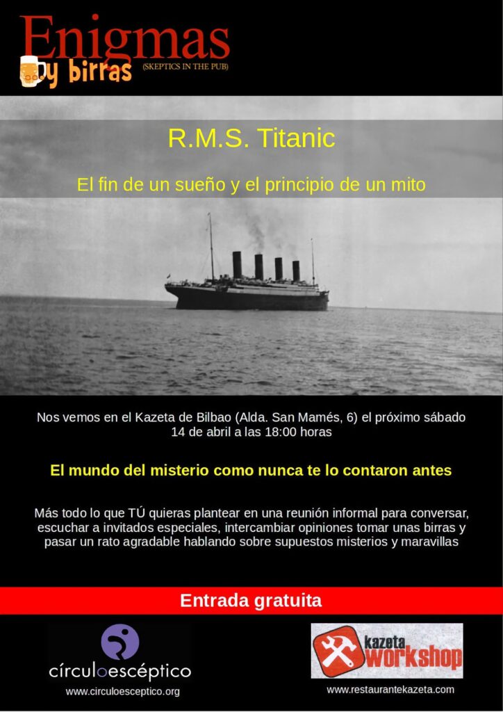 Cartel del undécimo 'Enigmas y birras' de Bilbao, dedicado al 'Titanic'.